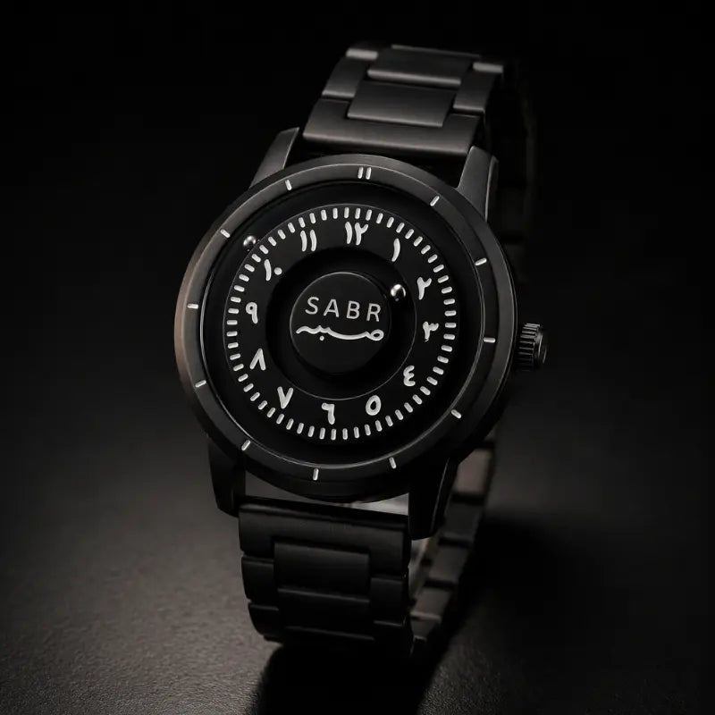 Montre « SABR » avec Chiffres Arabe et Bracelet en Acier - Édition Full Black Waqti Store