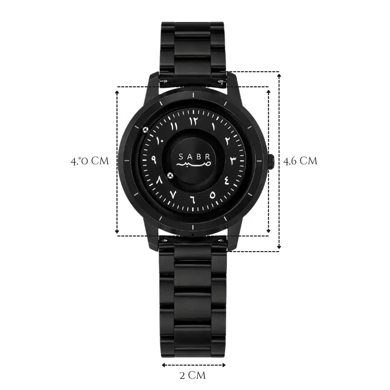 Montre « SABR » avec Chiffres Arabe et Bracelet en Acier - Édition Full Black Waqti Store