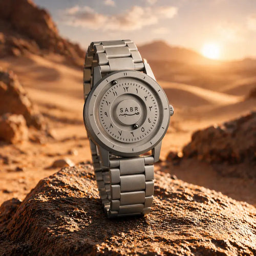 Montre « SABR » avec Chiffres Arabe et Bracelet en Acier - Édition Full Silver Waqti Store