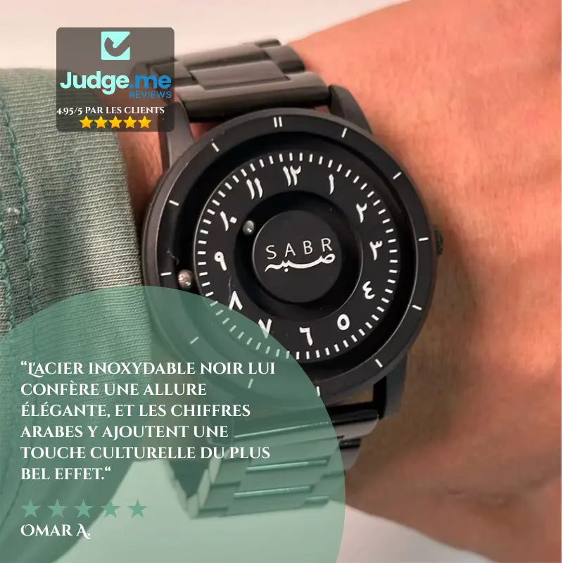 Montre « SABR » avec Chiffres Arabe et Bracelet en Acier - Édition Full Black Waqti Store