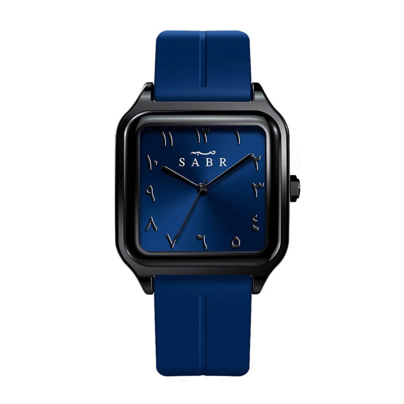 Montre « SABR » avec Chiffres Arabe Cadran Bleu Nuit et Bracelet en Silicone Bleu Waqti Store