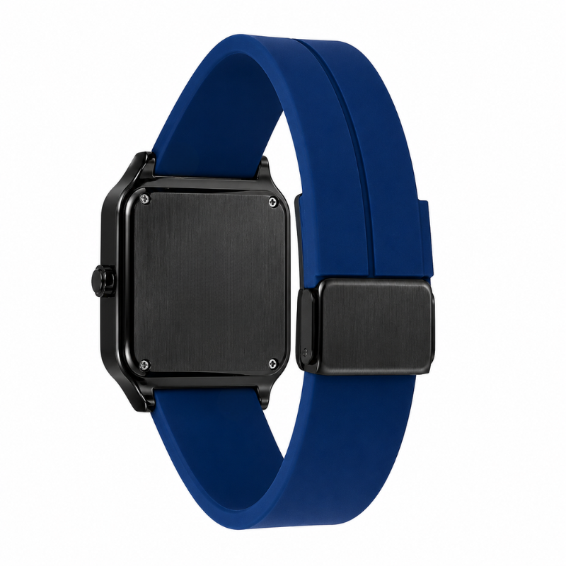 Montre « SABR » avec Chiffres Arabe Cadran Bleu Nuit et Bracelet en Silicone Bleu Waqti Store