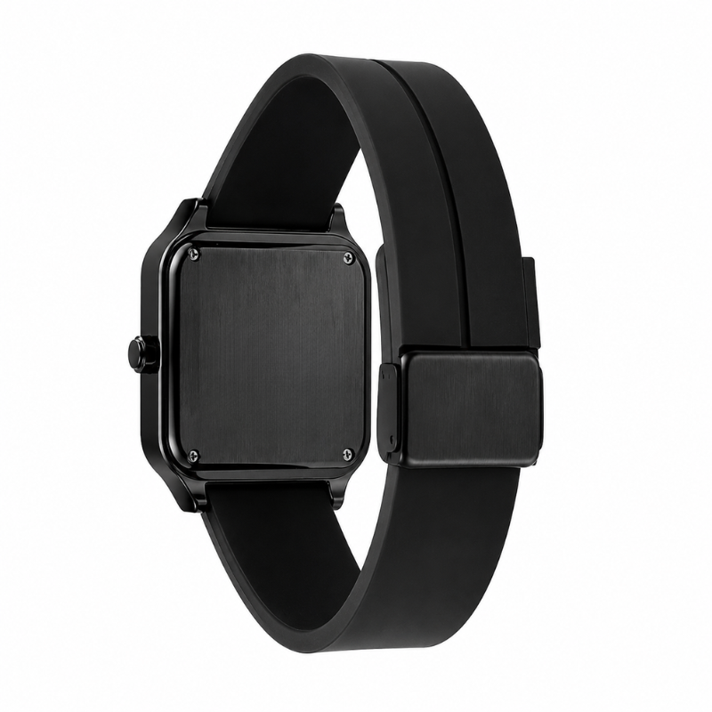 Montre « SABR » avec Chiffres Arabe Cadran Argent et Bracelet en Silicone Noir Waqti Store