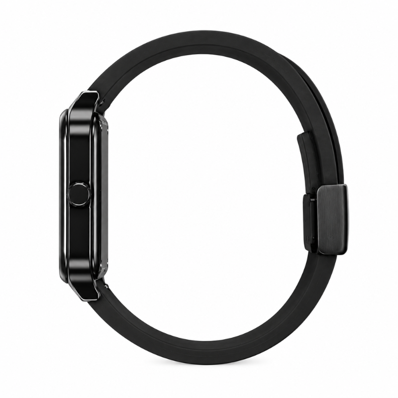 Montre « SABR » avec Chiffres Arabe Cadran Argent et Bracelet en Silicone Noir Waqti Store