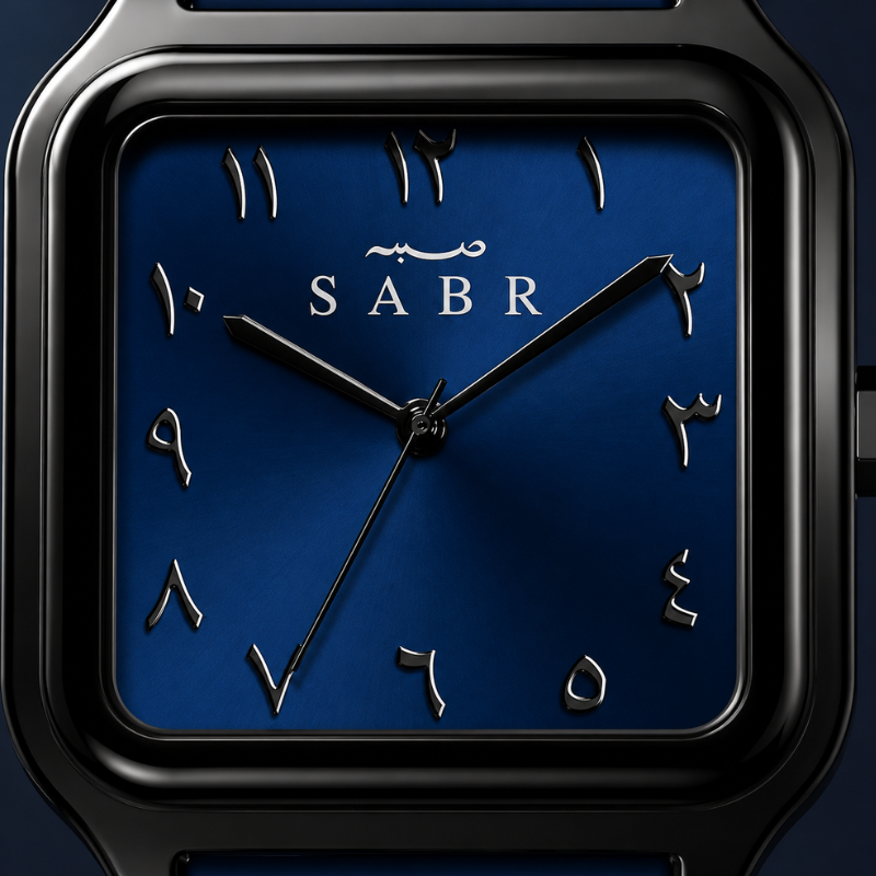 Montre « SABR » avec Chiffres Arabe Cadran Bleu Nuit et Bracelet en Silicone Bleu Waqti Store